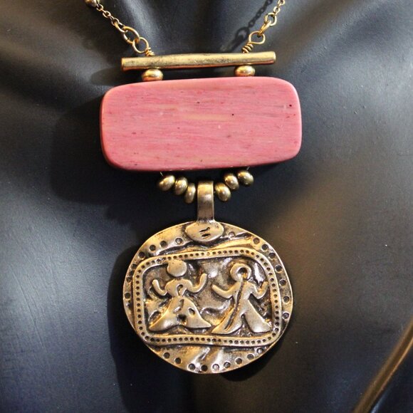 Jade and Jasper Stone Primitive Tribal Long Necklace - Picture 2 of 10